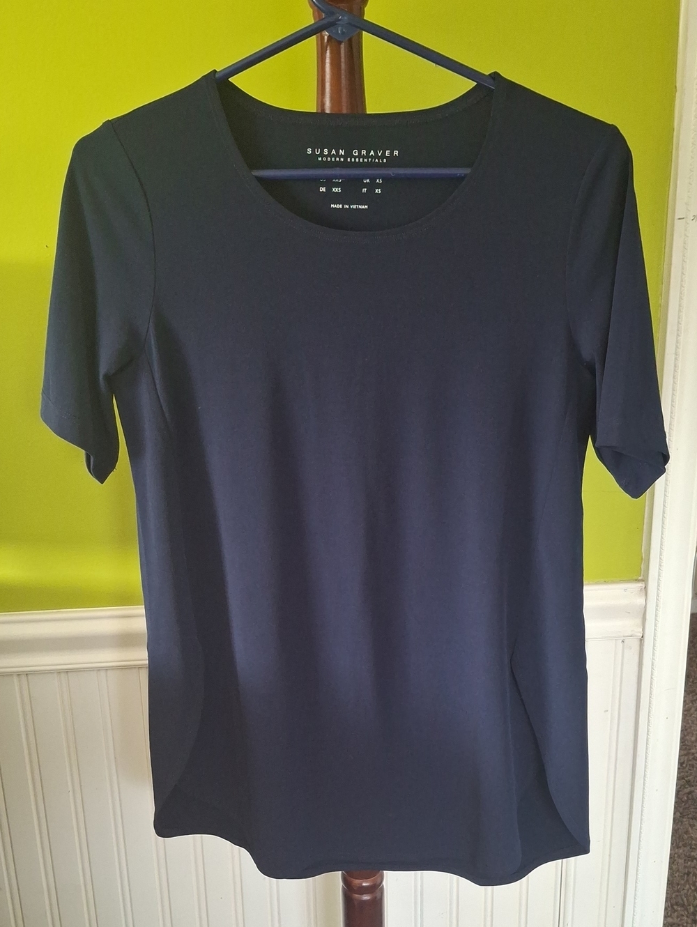 Susan Graver Dark Navy Short-Sleeve Liquid Knit Top With Side Slits